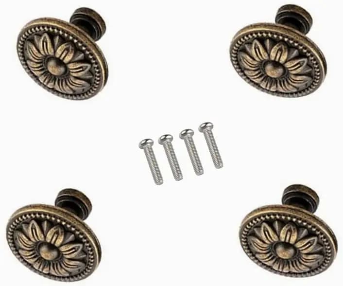 Maniglia per porta del cassetto dell'armadio a forma di fiore in metallo, tono bronzo, confezione da 4