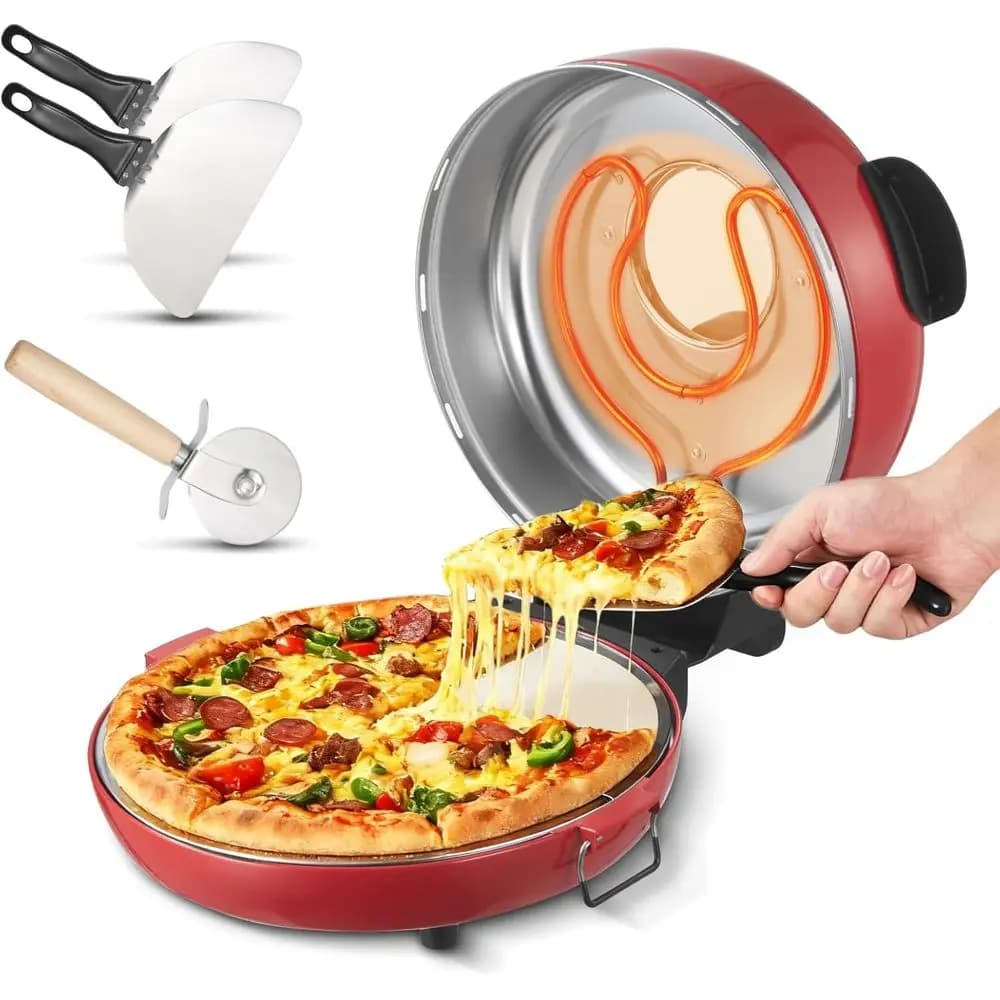 Forno Elettrico per Pizza da 14 Pollici con Pietra in Cordierite, 1600W, 5 Livelli di Controllo della Temperatura, Finestra di Visualizzazione, Fino a 698°F ° F per Cucina Domestica