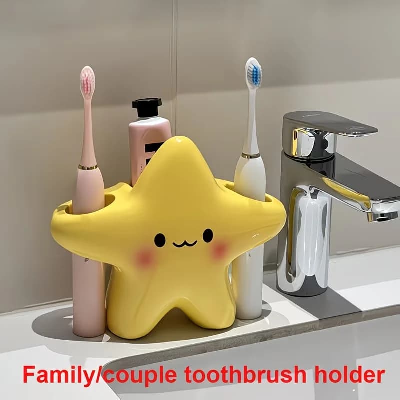 1 cute star-shaped toothbrush holder with a cute face - an independent space-saving plastic bathroom storage box