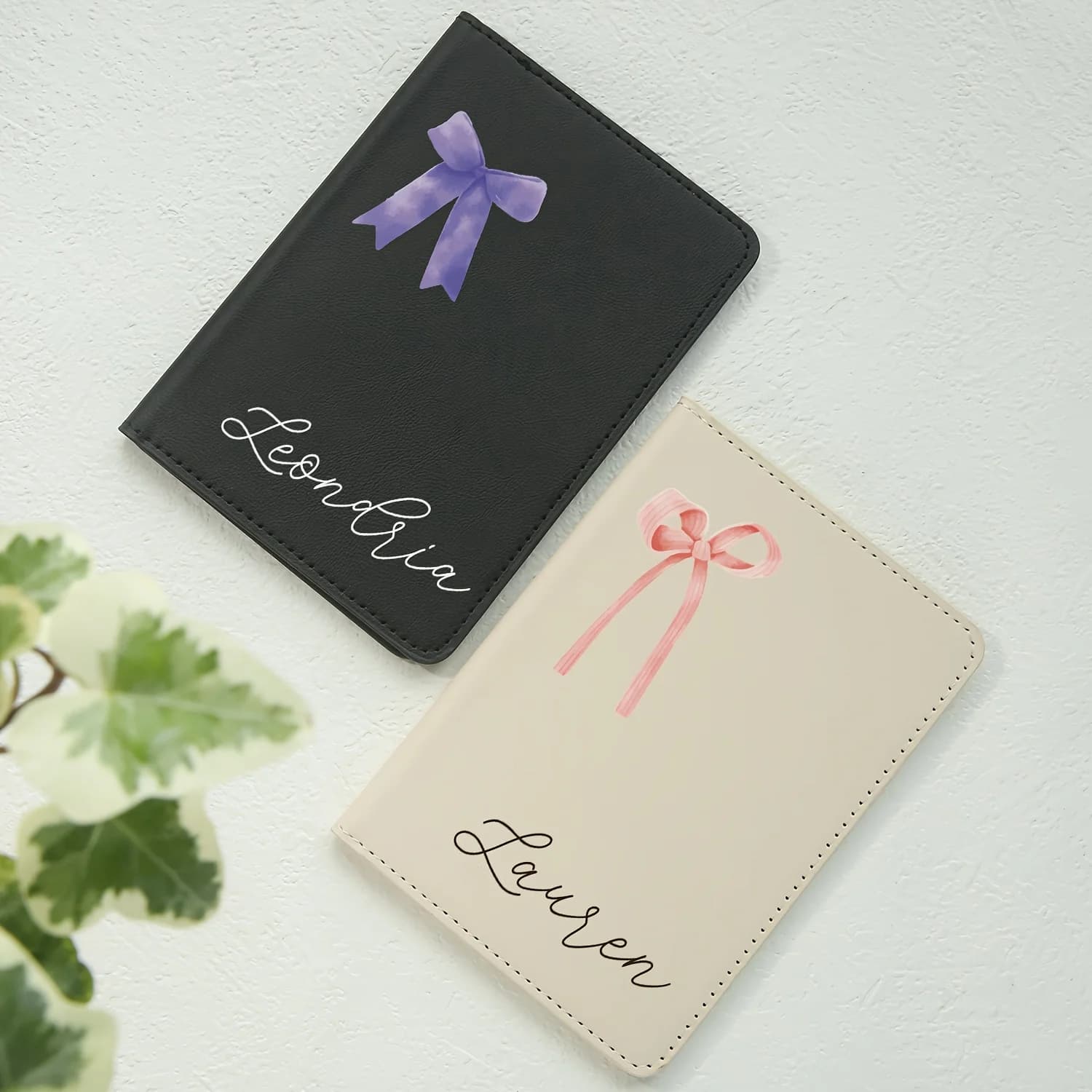 1pc Customized Name Passport Cover with Bow Pattern Personalized Monogram Bow Passport Holder ,Wedding Birthday Valentine's Gift