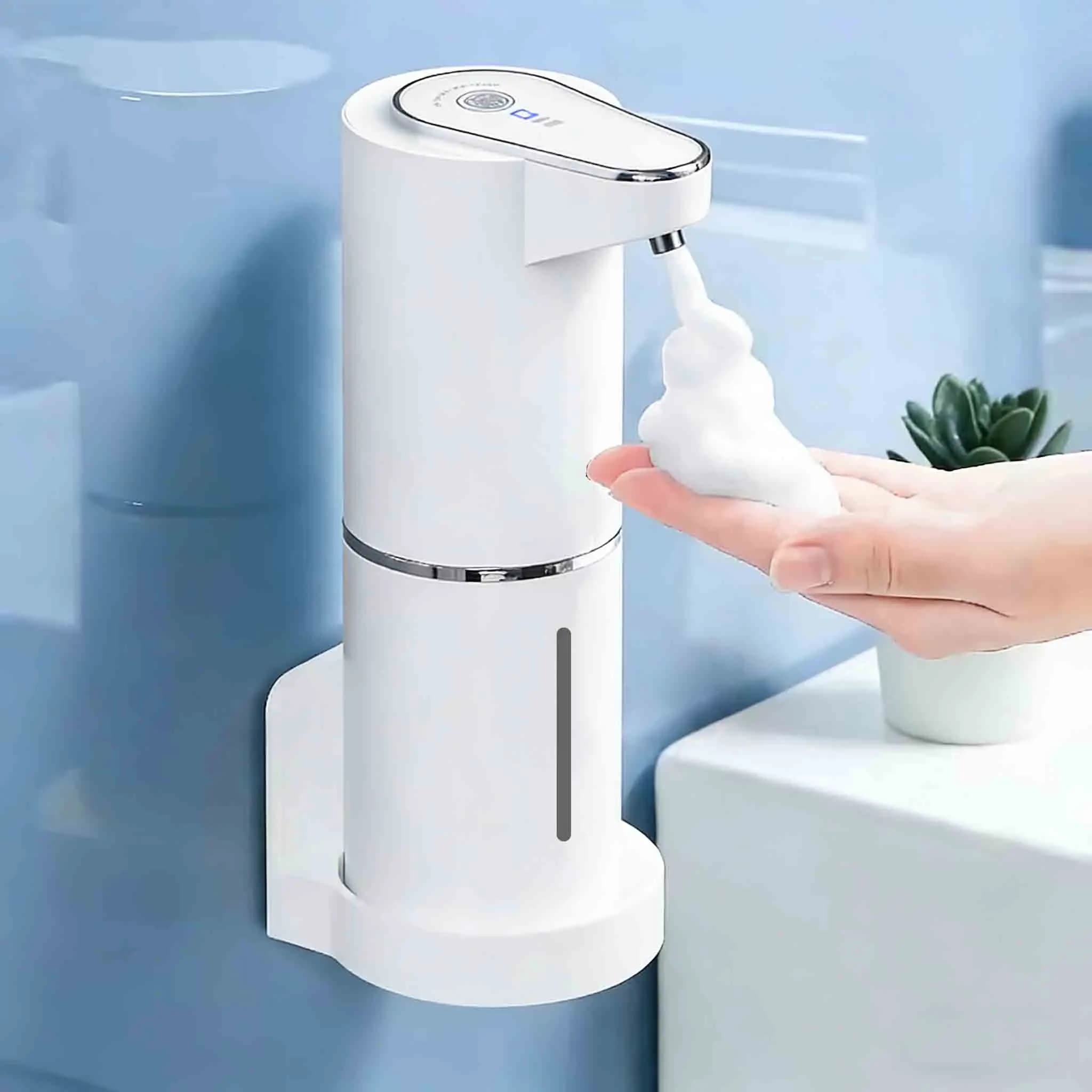 2026 Nuovi dispenser automatici di sapone in schiuma Bagno Smart Lavatrice a mano con ricarica USB Materiale ABS bianco di alta qualità