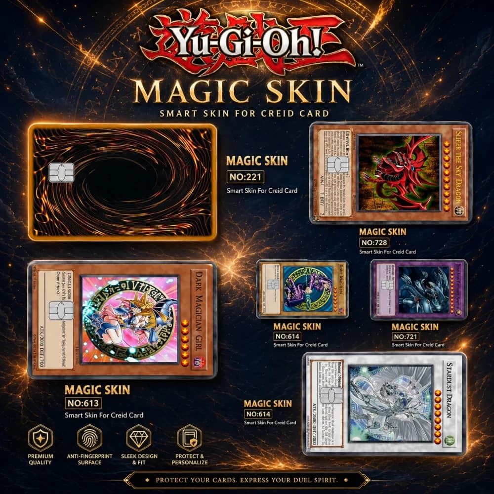 Yu-Gi-Oh! Adesivo per Carte di Credito Stile Gioco di Carte Collezionabili, Skin in PVC Impermeabile, Copertura per Carte per Adolescenti e Uomini, Decorazione per Carte Bancarie