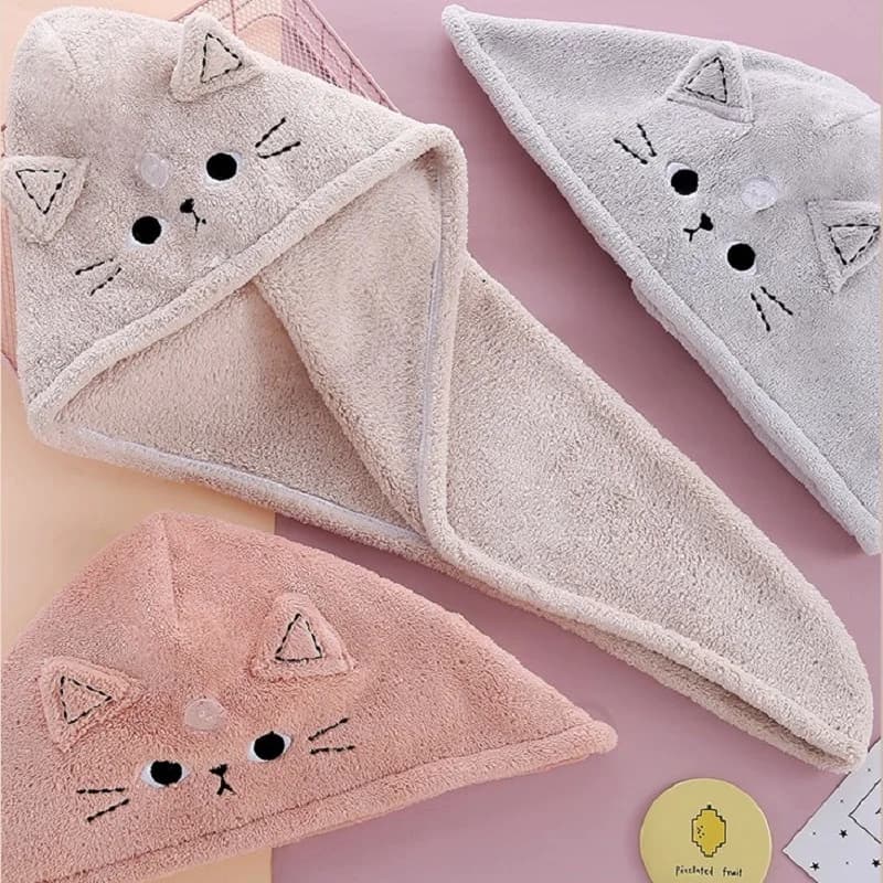 Nice soft microfiber towels Shower head Towel Bath caps Dry hair quick drying cat hat for woman Lady Turbante Girl Towel Head
