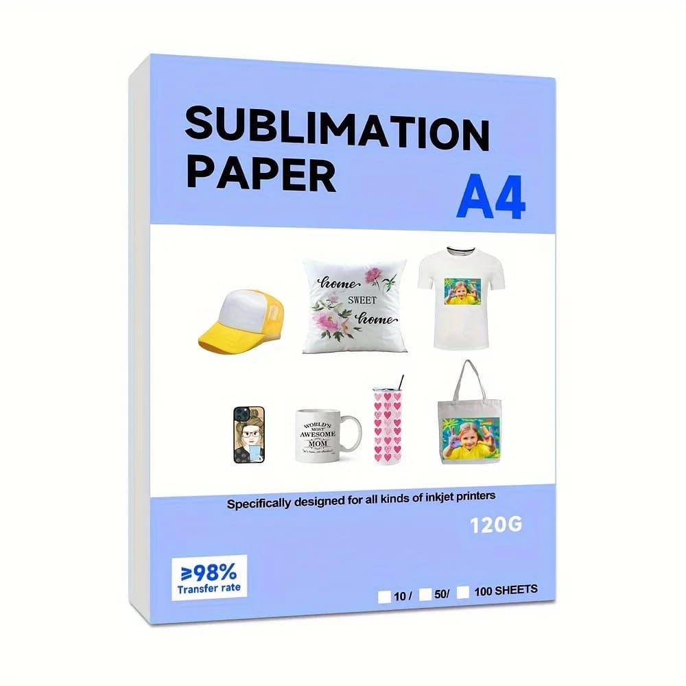 100 Sheets A4 120G Sublimation Paper Heat Transfer Paper for Inkjet Printer DIY Heat Press Mugs T‑Shirts