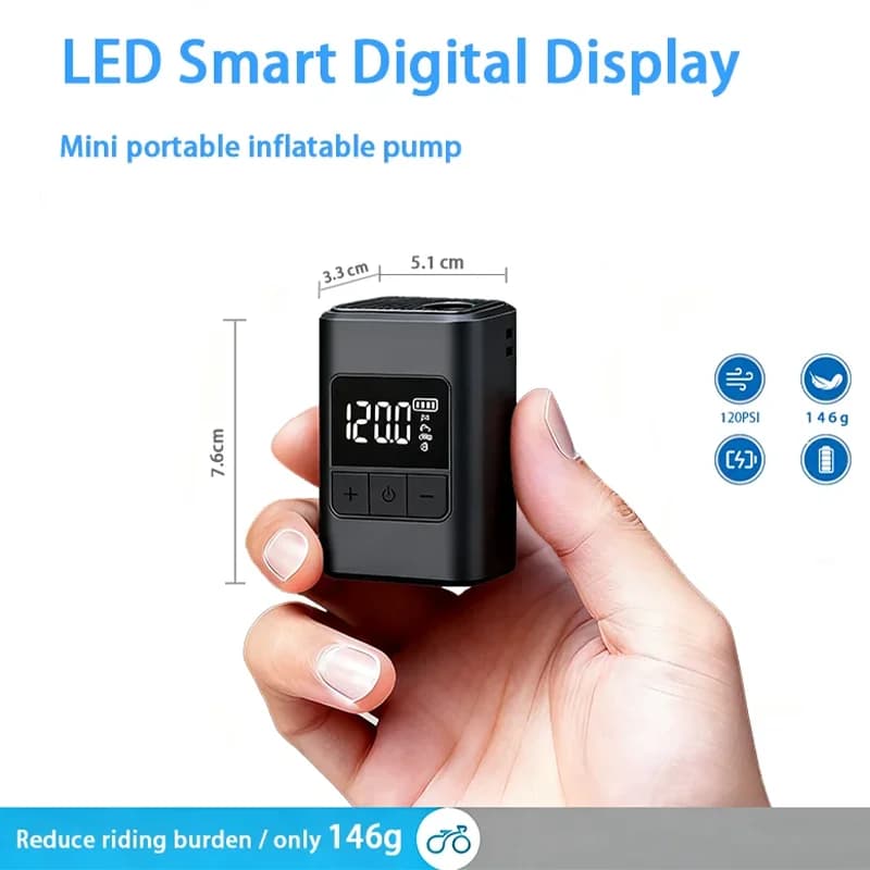 Mini Pompa Elettrica Portatile Wireless 120PSI con Ricarica Rapida e Display LED, Adatta per Biciclette, Motociclette, Palloni Sportivi