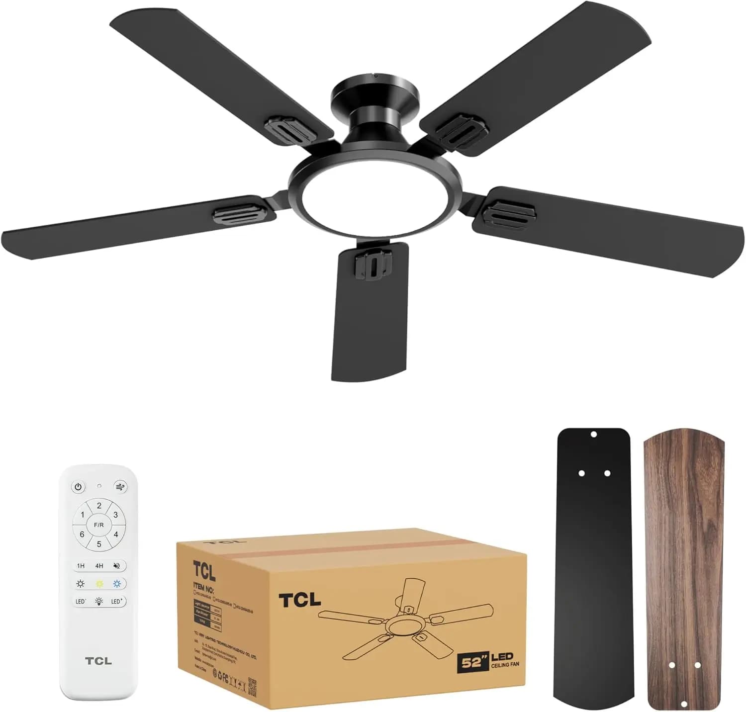 Ventilatore da soffitto ultra-sottile da 52 pollici con luce, motore DC, telecomando, LED dimmerabile per camera da letto