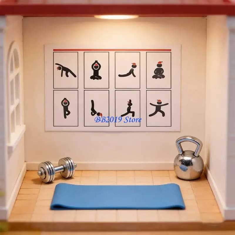 Q0KB Simulazione Puntelli per sala fitness in miniatura con attrezzature per esercizi per decorazioni scena