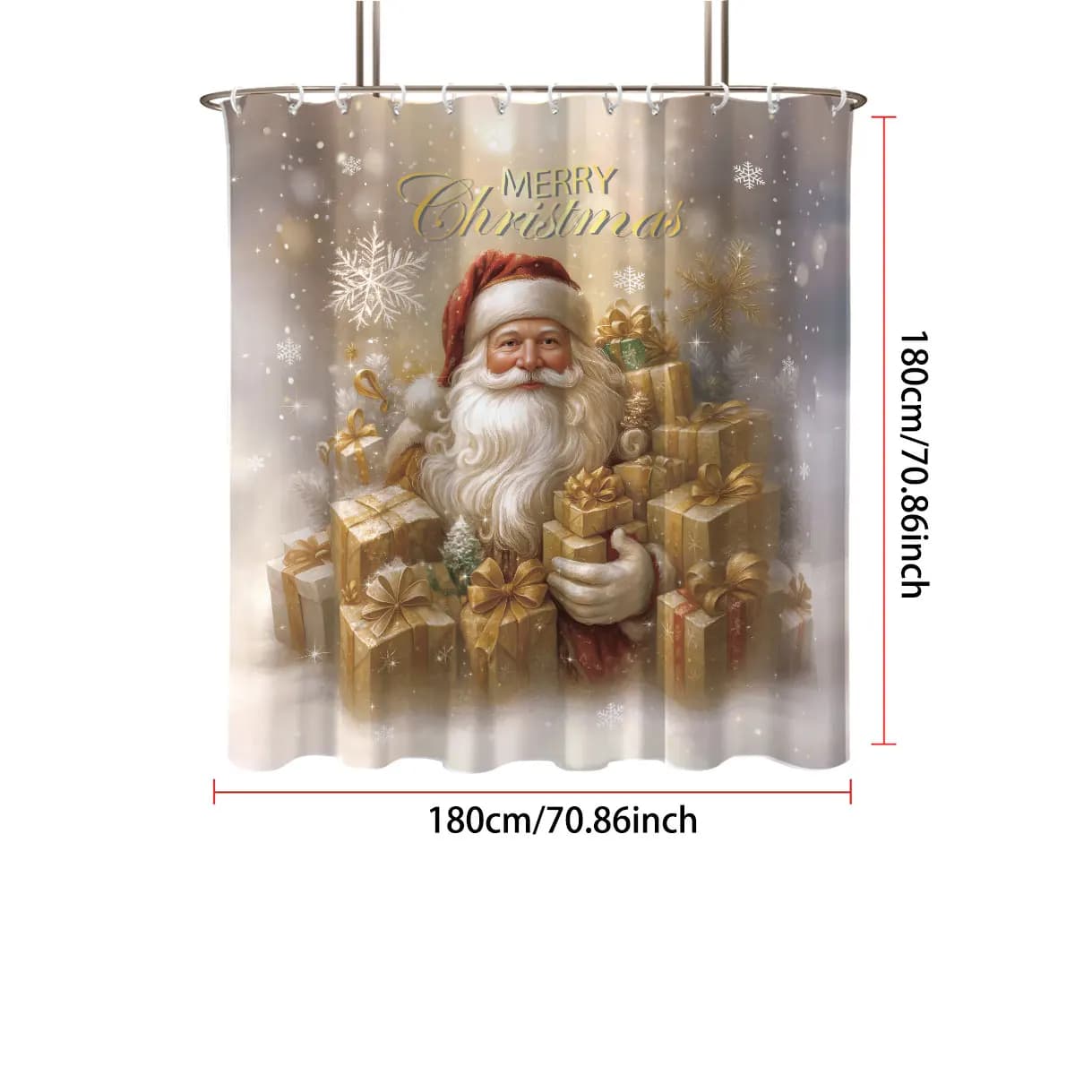 Tenda da doccia impermeabile con stampa Happy Santa Claus da 1 pezzo, tenda da appendere per privacy, con 12 ganci per una facile installazione