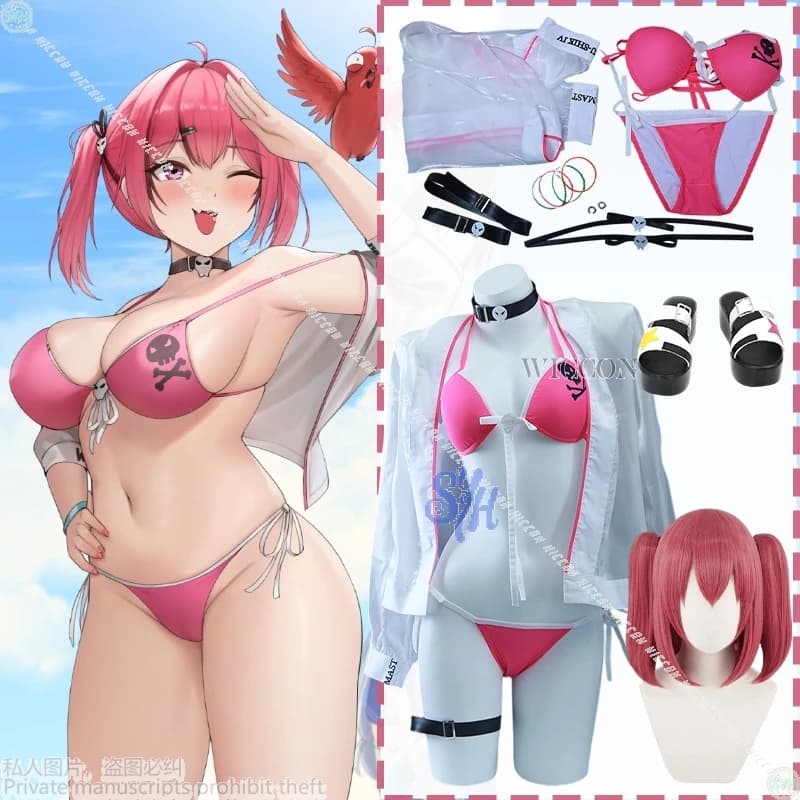 Game Anime Nikke Victory goddess Cosplay Mast Costume Kawaii Sexy Summer Hot Pink Bikini Swimsuit Transparent coat Jirai Kei