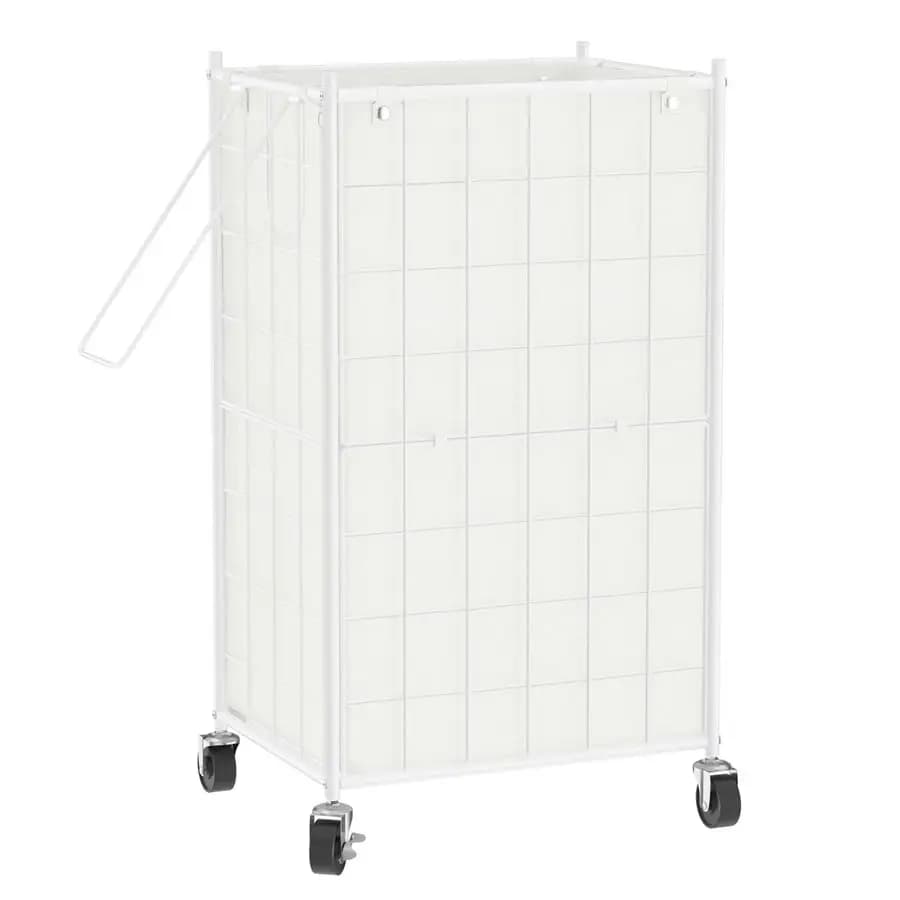 Wooden basket with wheels, metal hanger basket with metal wire frame and removable bag, 100 litre dirty linen container, dorm organizer