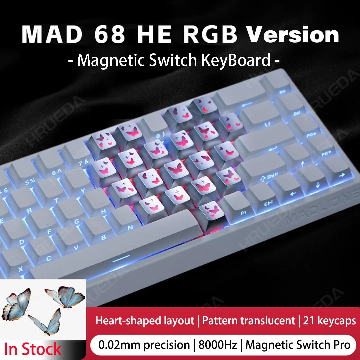 Tastiera Meccanica FGG MADLIONS Mad60 68 HE con Switch Magnetici, Keycap a Farfalla, Cablata, RGB, Hot Swap, 8KHz, Personalizzabile per Gaming