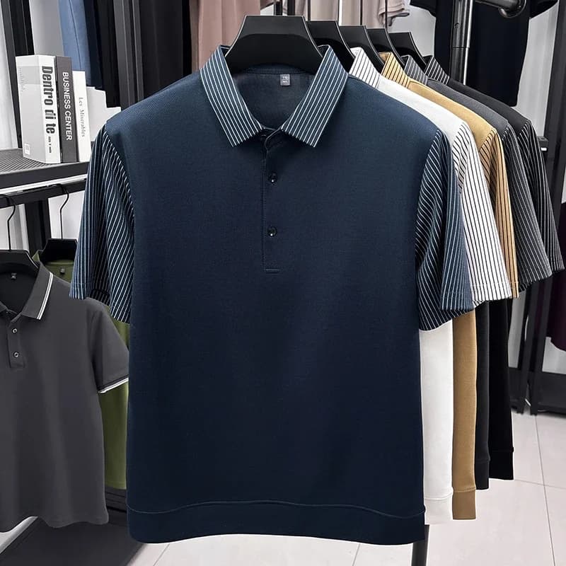 Polo a maniche corte da uomo casual a righe, traspirante e leggera, ideale per l'estate e il business