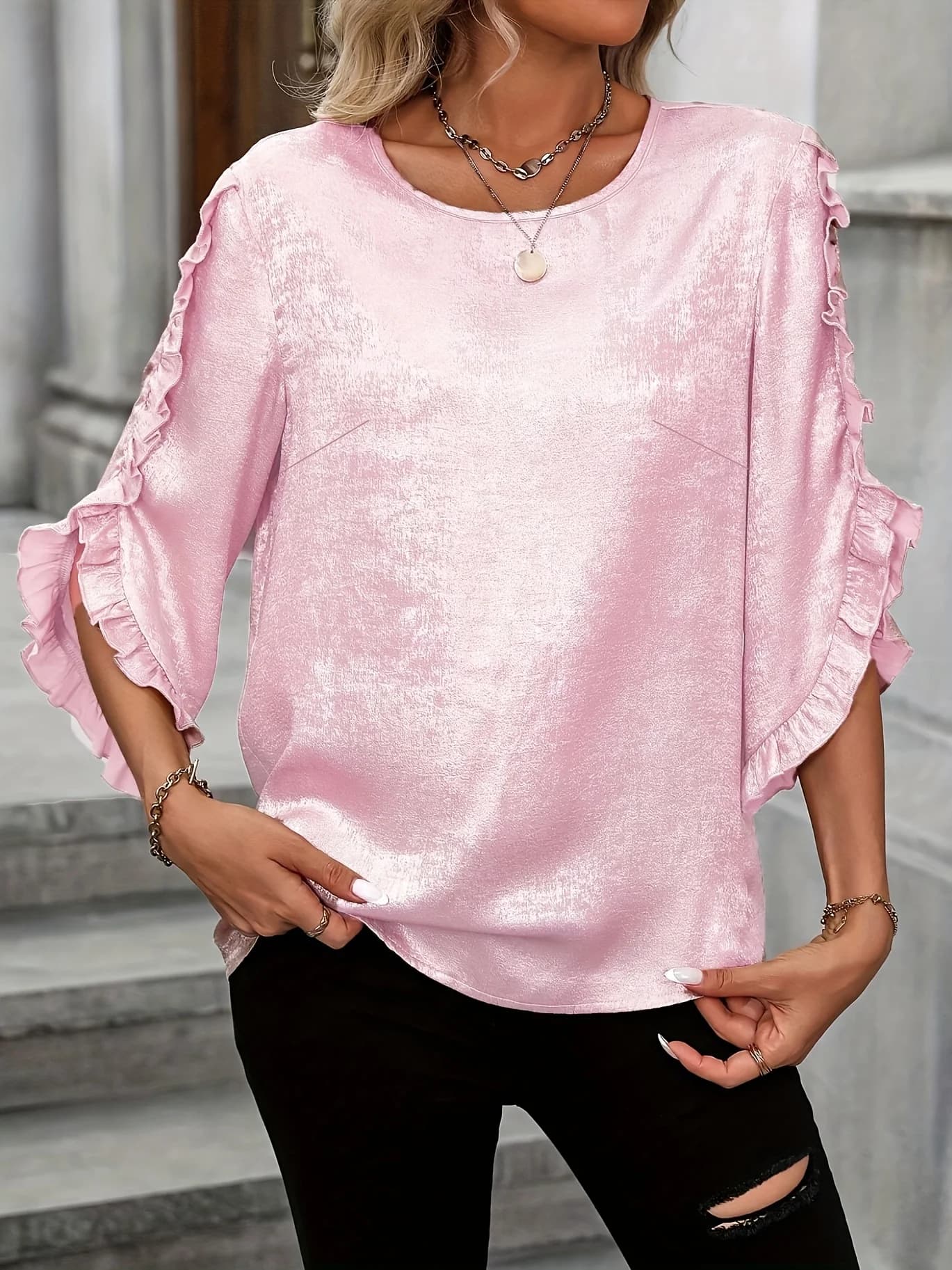 Camicia elegante casual da donna in tinta unita intrecciata grande