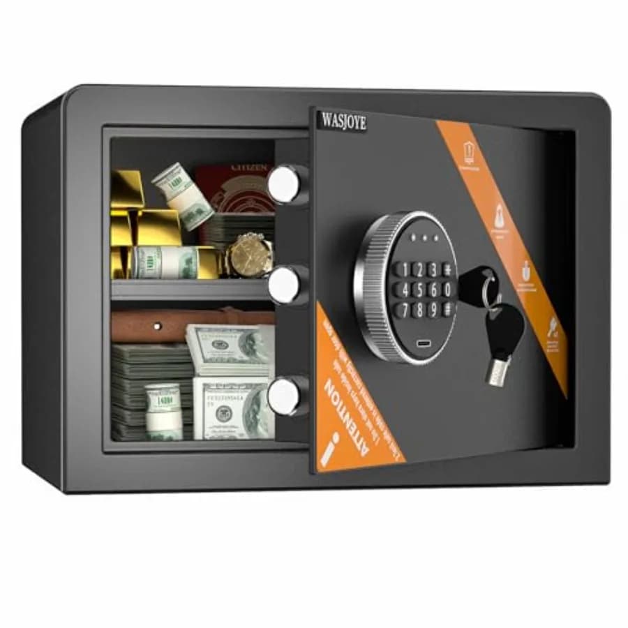 Home Cabinet Safe Box 1.2 cu ft fireproof steel safe, black, digital keypad + key lock + Type-C smart alarm for home, business,