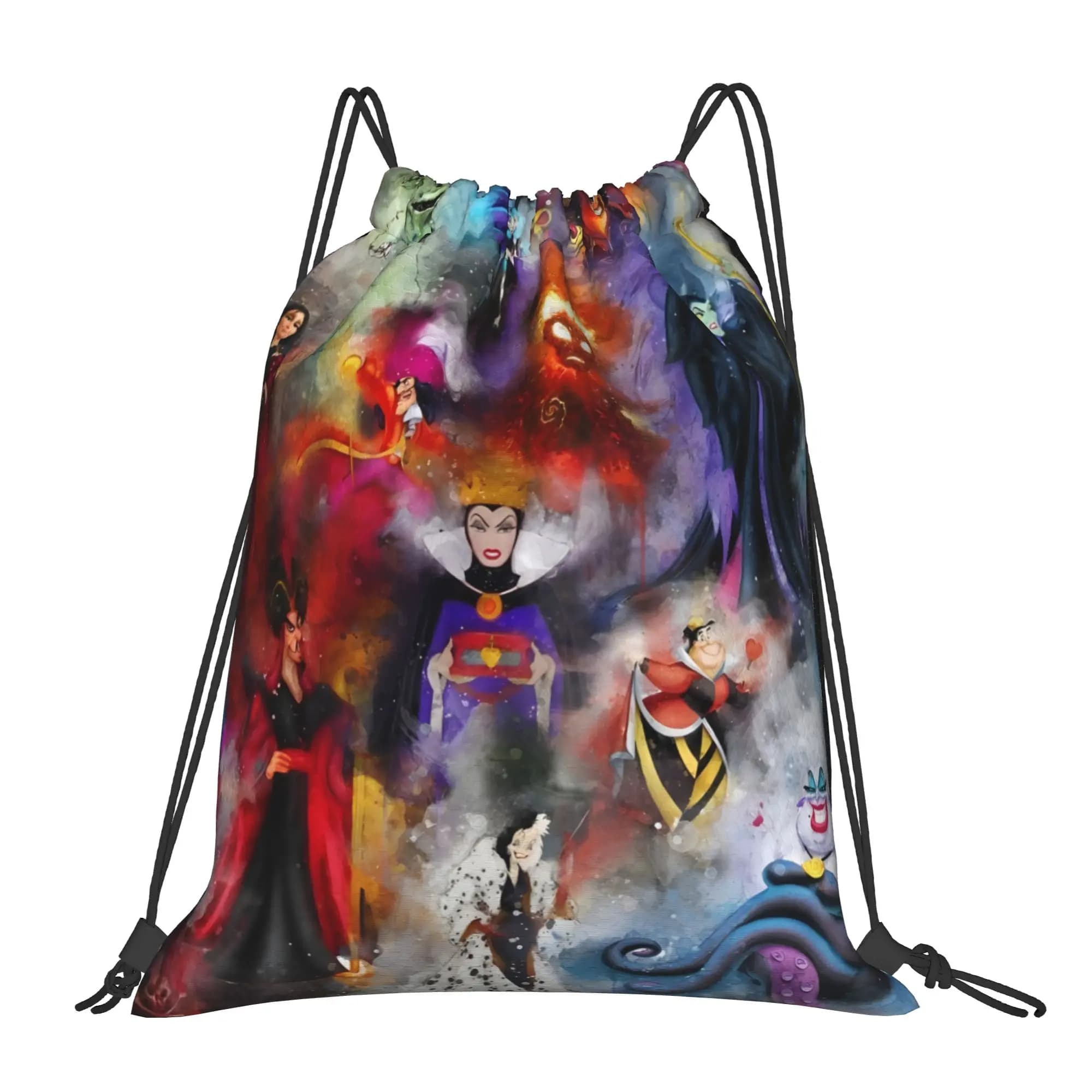 Zaini con coulisse per snorkeling e palestra, portatili, da esterno, con personaggi dei cartoni animati Disney (Villains) in stile acquerello