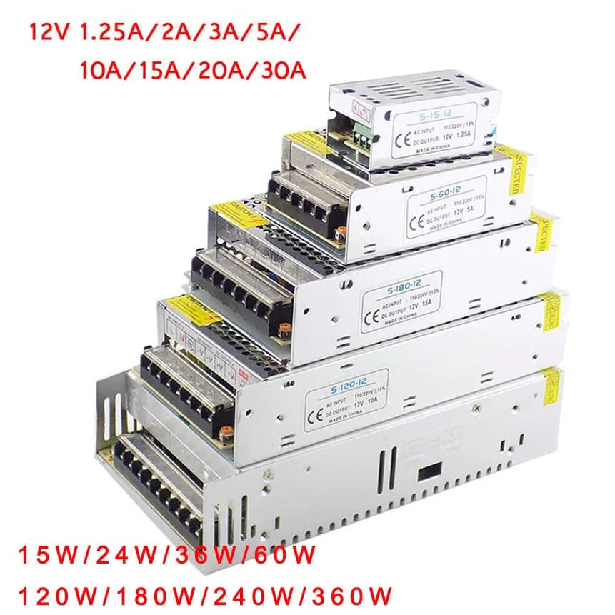DC 12V 1A 2A 3A 5A 10A 15A 20A 30A AC 110V 220V Power Transformer Switching LED Driver for Switch Adapter Strip Light