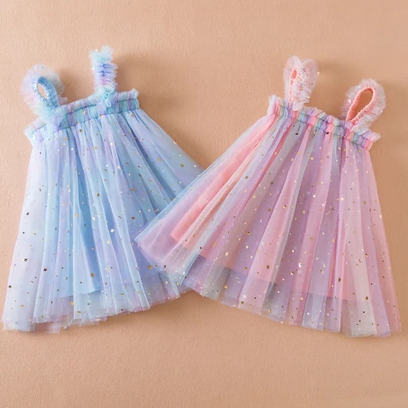 Nuovo Vestito Estivo per Bambina per Festa di Compleanno, Abito in Chiffon con Stelle (6 Mesi - 5 Anni)