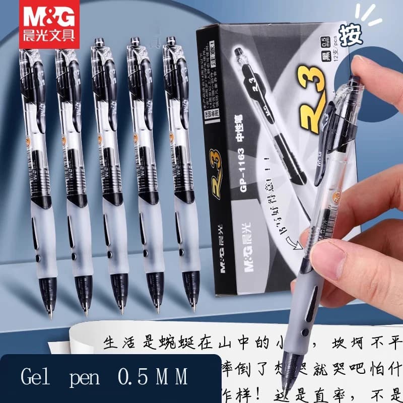 Penna gel M&G da 0,5 mm con impugnatura morbida, inchiostro ad asciugatura rapida, ricaricabile, nero, blu, adatta per studenti e uso in ufficio