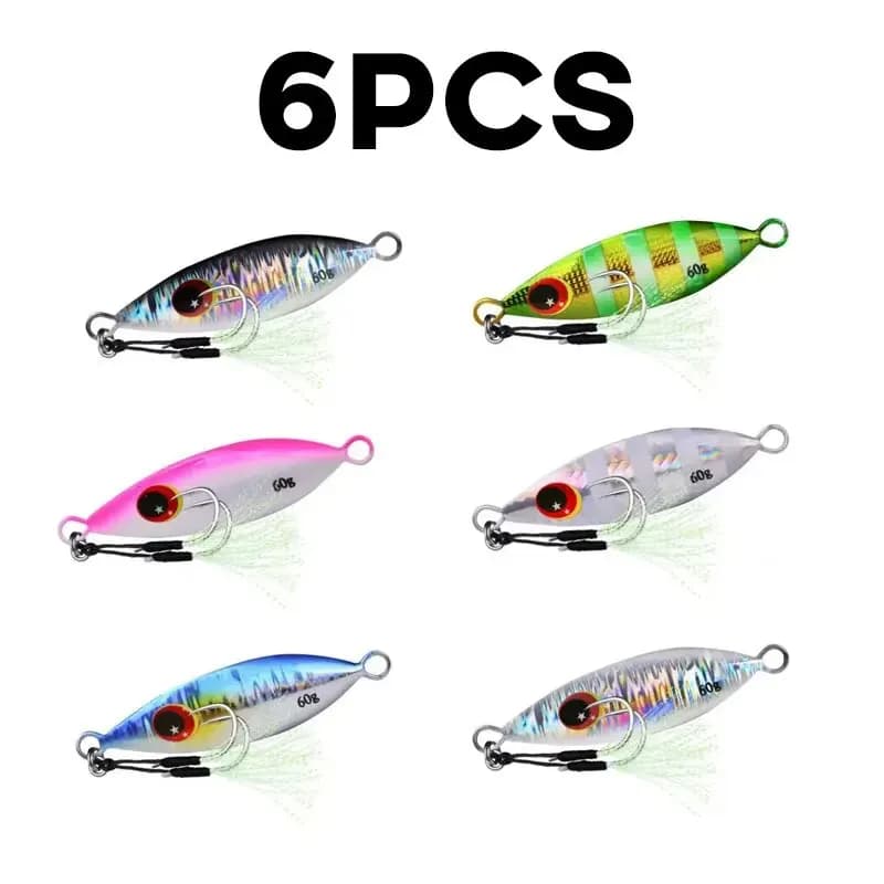 Inchiku Metal Jig Spoon Lure 6pcs 10-60g Fishing Hard Artificial Bionics Bait per tonno Bass Saltwater Slow Jigging Fishing Tackl