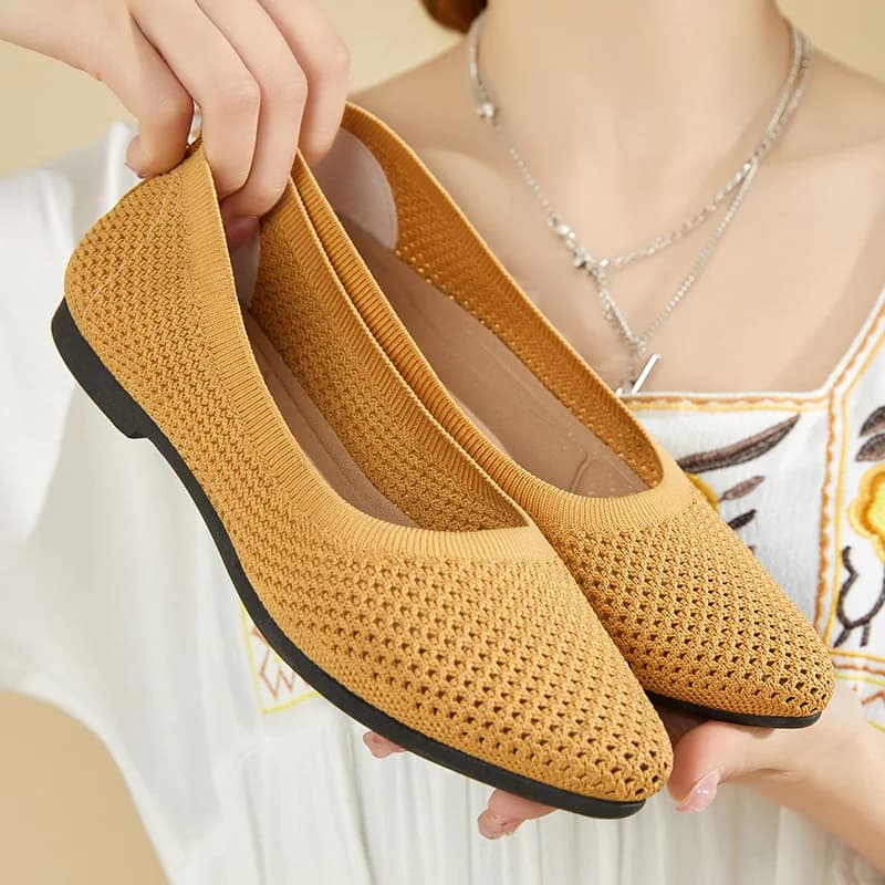 Single Shoe Women 2026 Solid Color Pointed Flat Bottomed Flat Heel Casual Versatile Breathable Women Hollow Breathable Foot Care