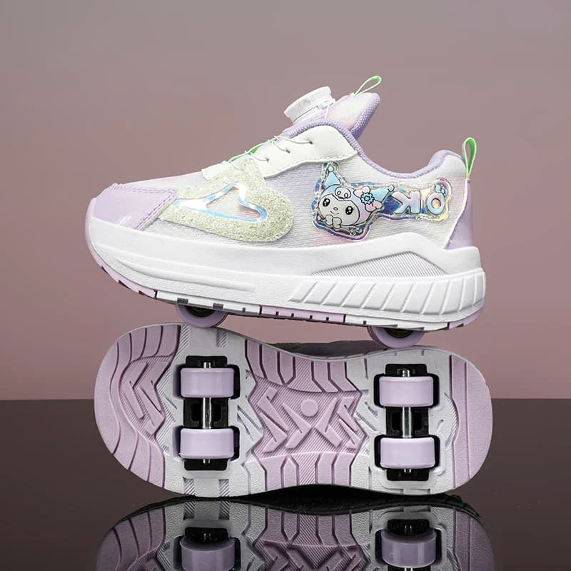 Pattini a rotelle per ragazze Scarpe da pattinaggio all'aperto a quattro ruote stabili e confortevoli Ruote telescopiche Scarpe da passeggio a doppio uso per bambini