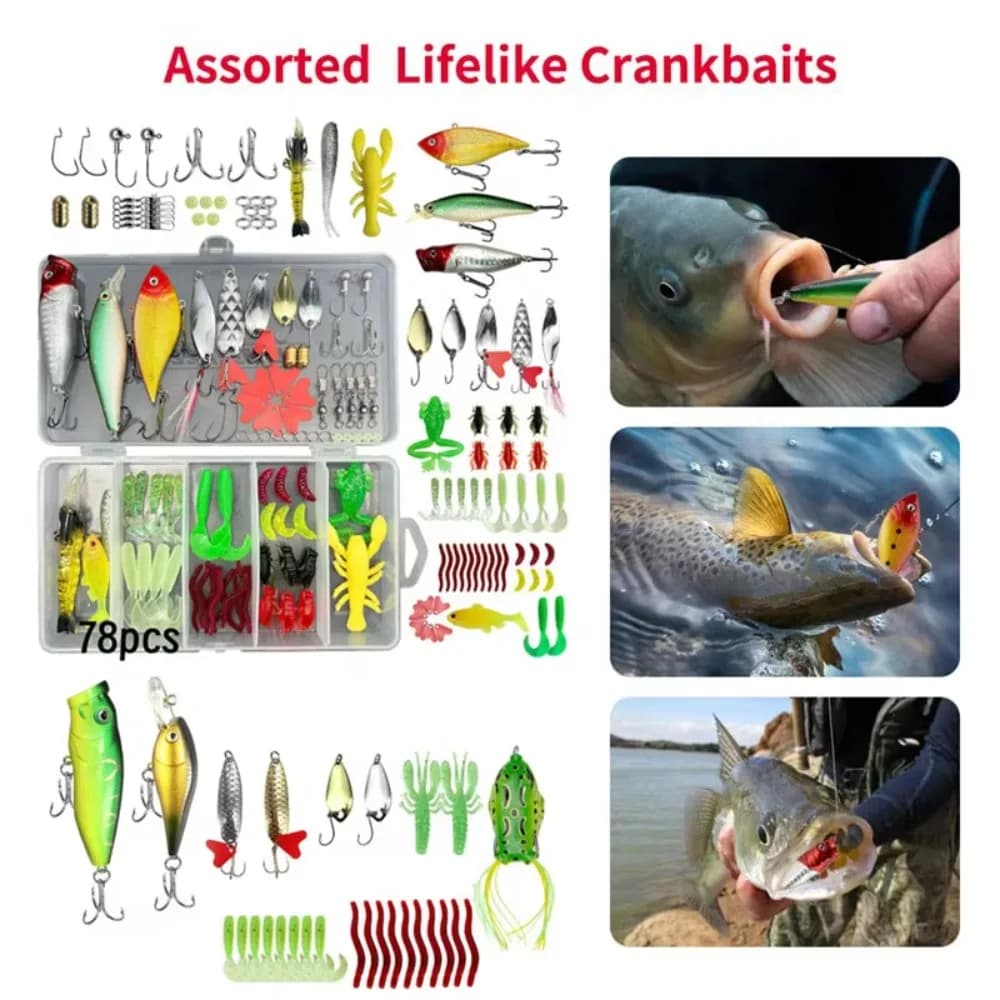 Soft Artificial bait box, Fishing bait kit with hooks, Soft Silicone bait set with hooks