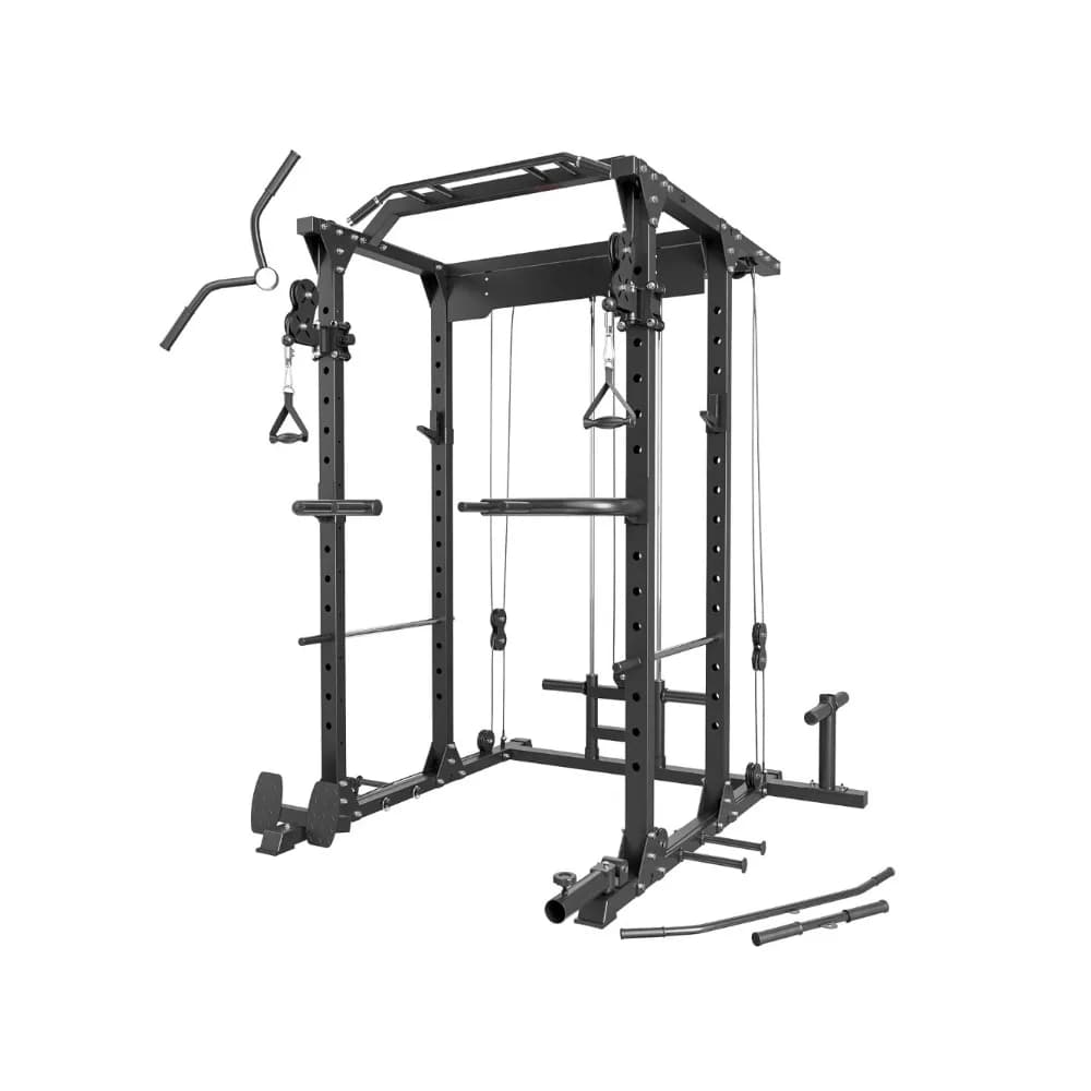 PLM03 Power Rack - 1400 pound Home Gym with Crossover Cables, Traction and Landmine Bar, Strength Training Equipment, Customizable