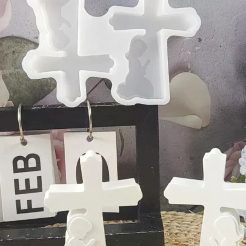 Stampo in silicone per candele a forma di croce con bambino e bambina, per fai da te, base per candelabro in gesso, ornamento decorativo, stampo in resina per artigianato