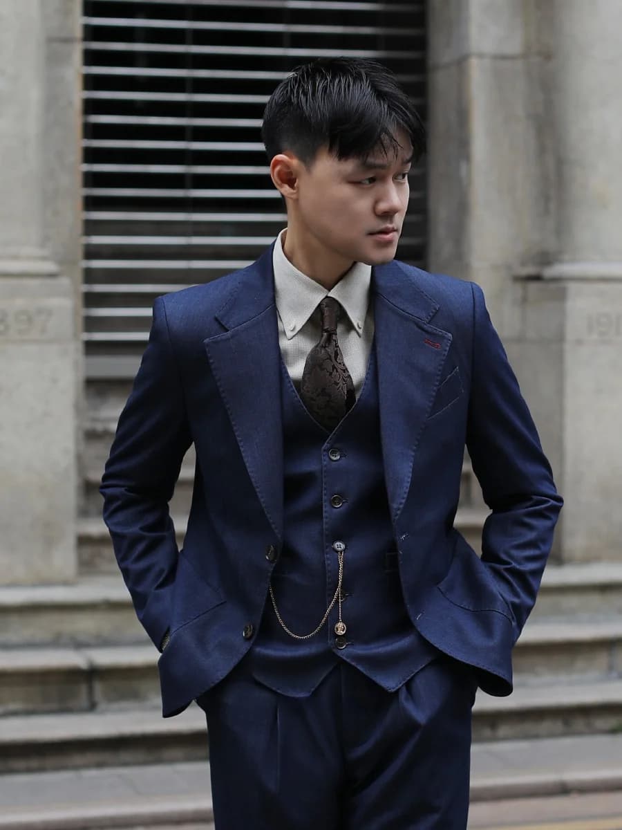 Retro Italian Neapolitan Wide Lapel Slim Fit Wedding Suit Jacket Denim Color Gentleman's Suit Outerwear Business Casual Style
