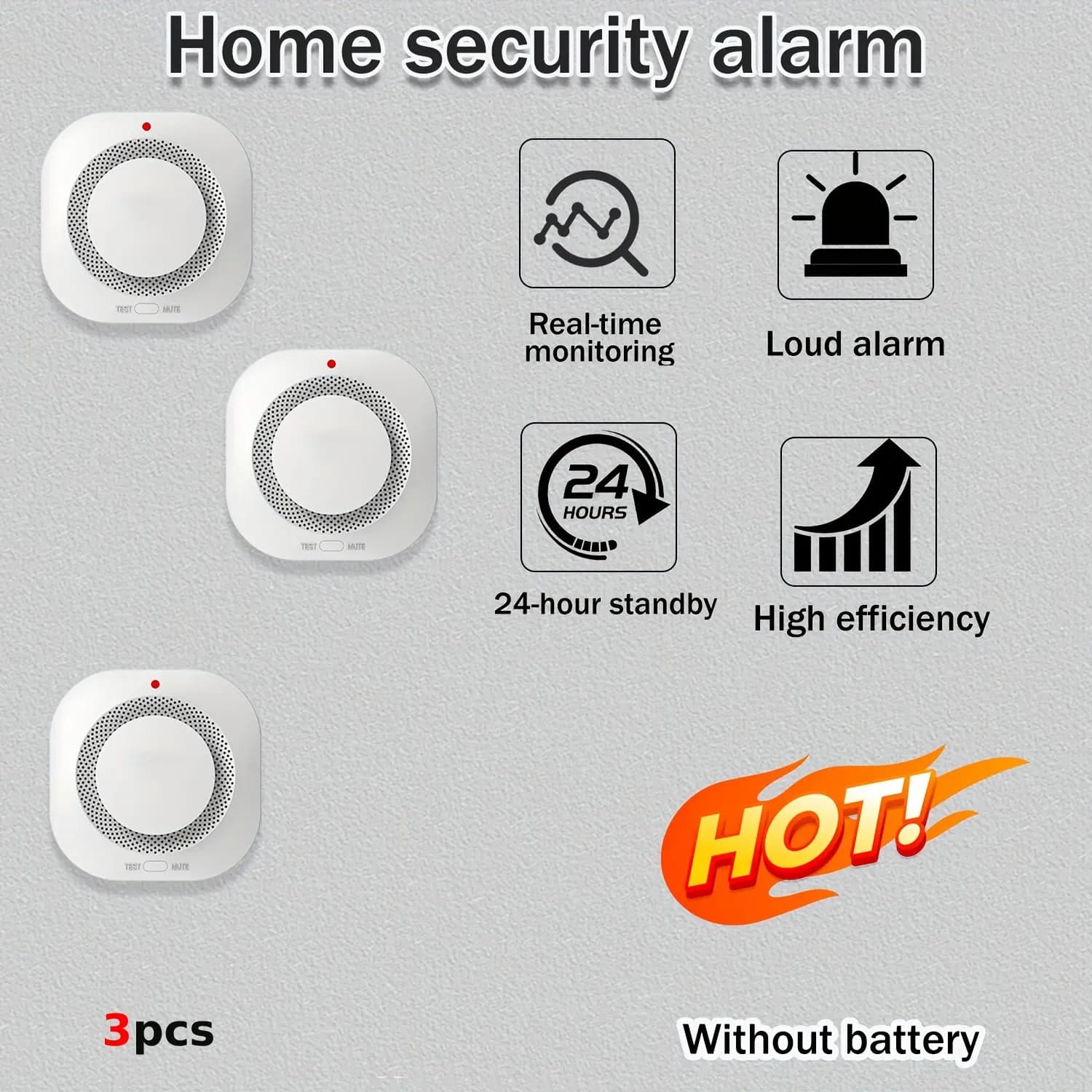 Pack Family Use Smoke Alarm Detector White Square Design Sound And Light Alarm High Sensitivity Real-Time Monitoring