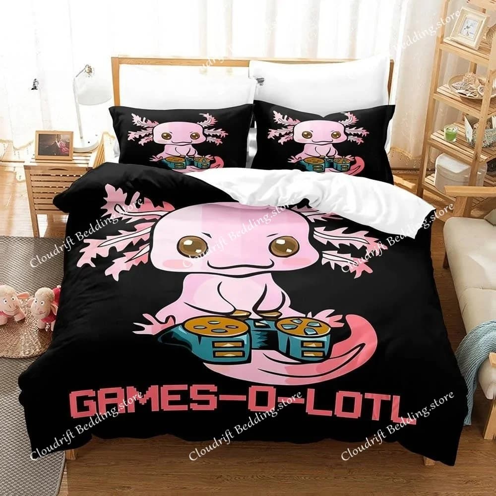 Fashion Cartoons Game Gamesolotl Axolochi Bedding Set Single Twin Full Queen King Size Bed Set Adult Kid Bedroom Home Textiles