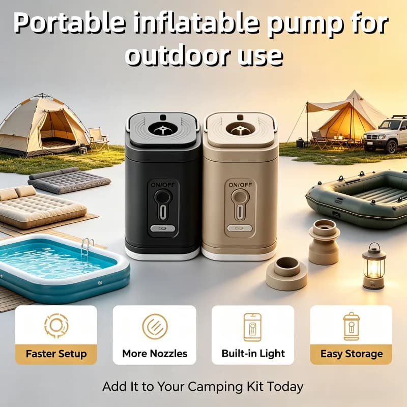 Rechargeable Air Pump Inflator Deflator, Mini Portable LED Camping Light for Outdoor Mattress Inflatable Boat Swimming Rings