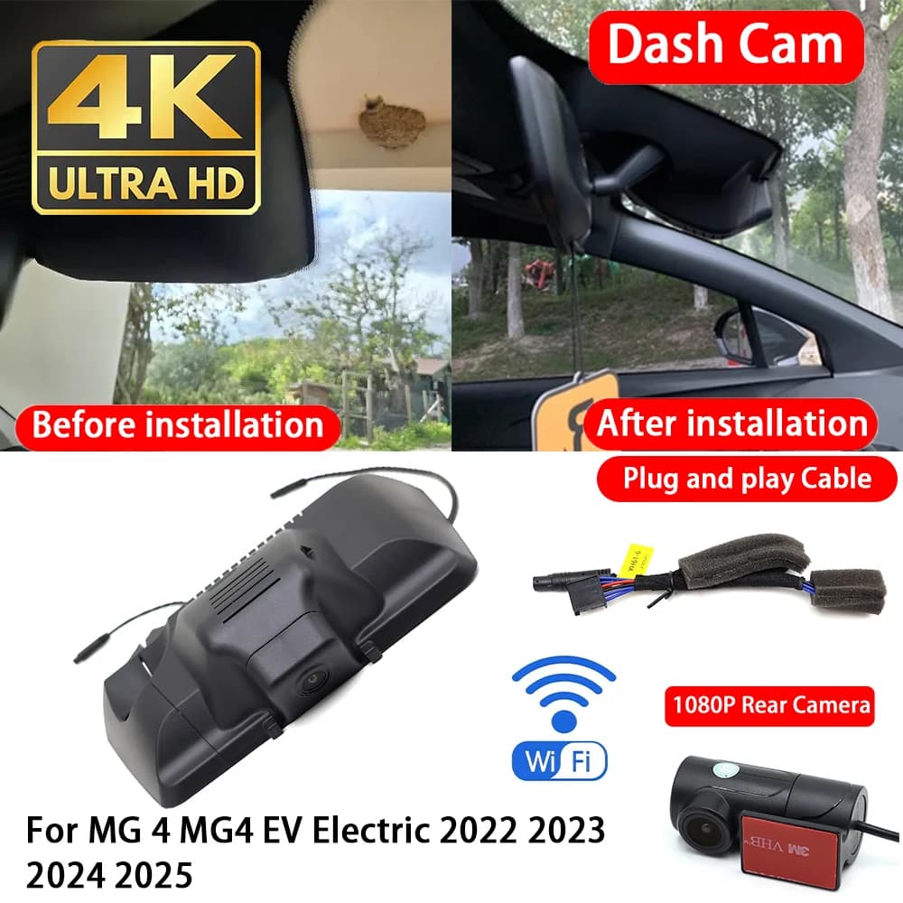 for MG 4 MG4 EV Electric 2022 2023 2024 2025 4K 2160P Dash Cam Front Rear Car Camera DVR Wifi Plug & Play Video Recorder