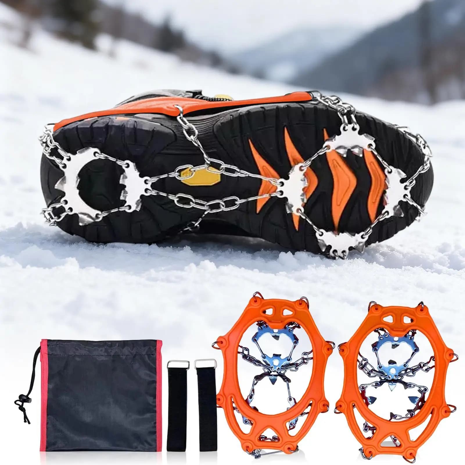 Tacchetti da ghiaccio per stivali 19 denti Ramponi da trazione invernali Punte antiscivolo per scarpe da donna Uomo Escursionismo Arrampicata Pesca invernale