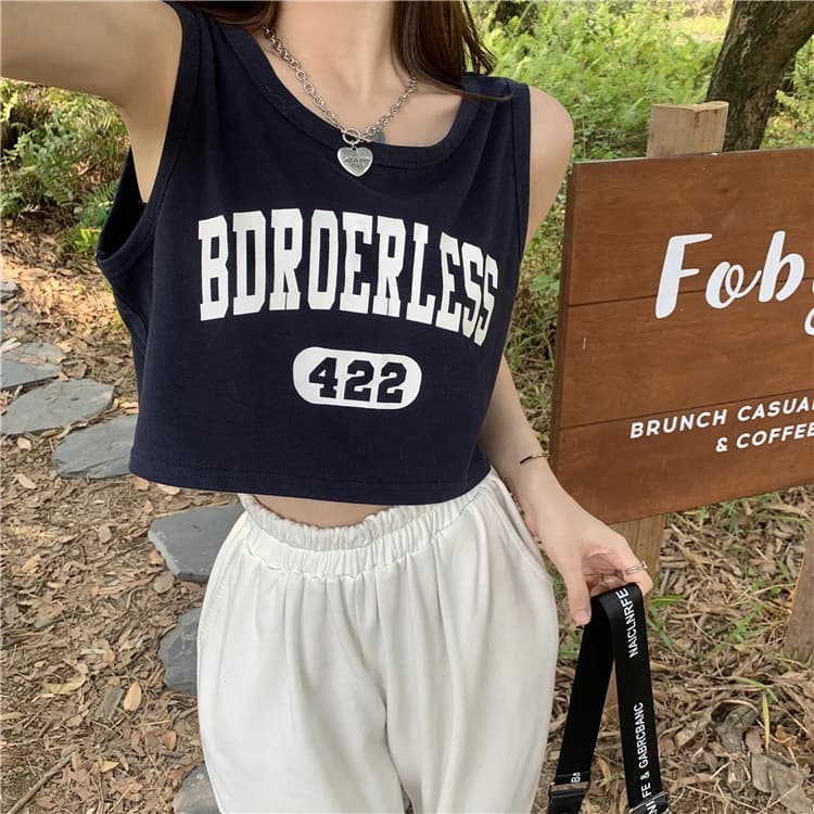 Top Sportivo Stile Americano da Donna, Canotta Estiva Senza Maniche, Design Popolare, Top Corto Senza Spalline, Abbigliamento Casual