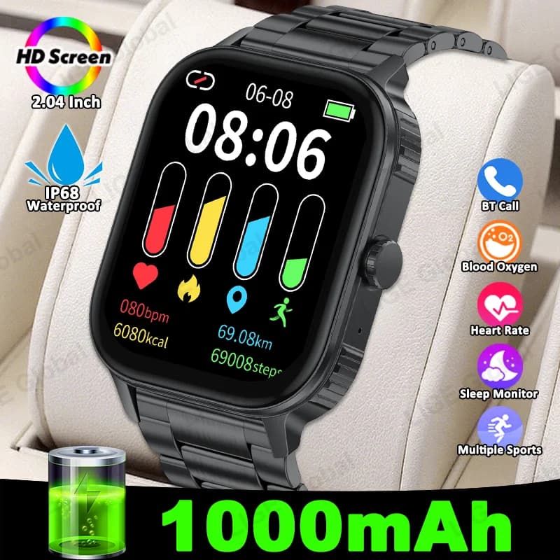 LIGE 1000mAh Large Capacity Battery Smart Watch Men Outdoor IP68 Sports Fitness Tracker Voice Calling 2.04" HD Women Smartwatch