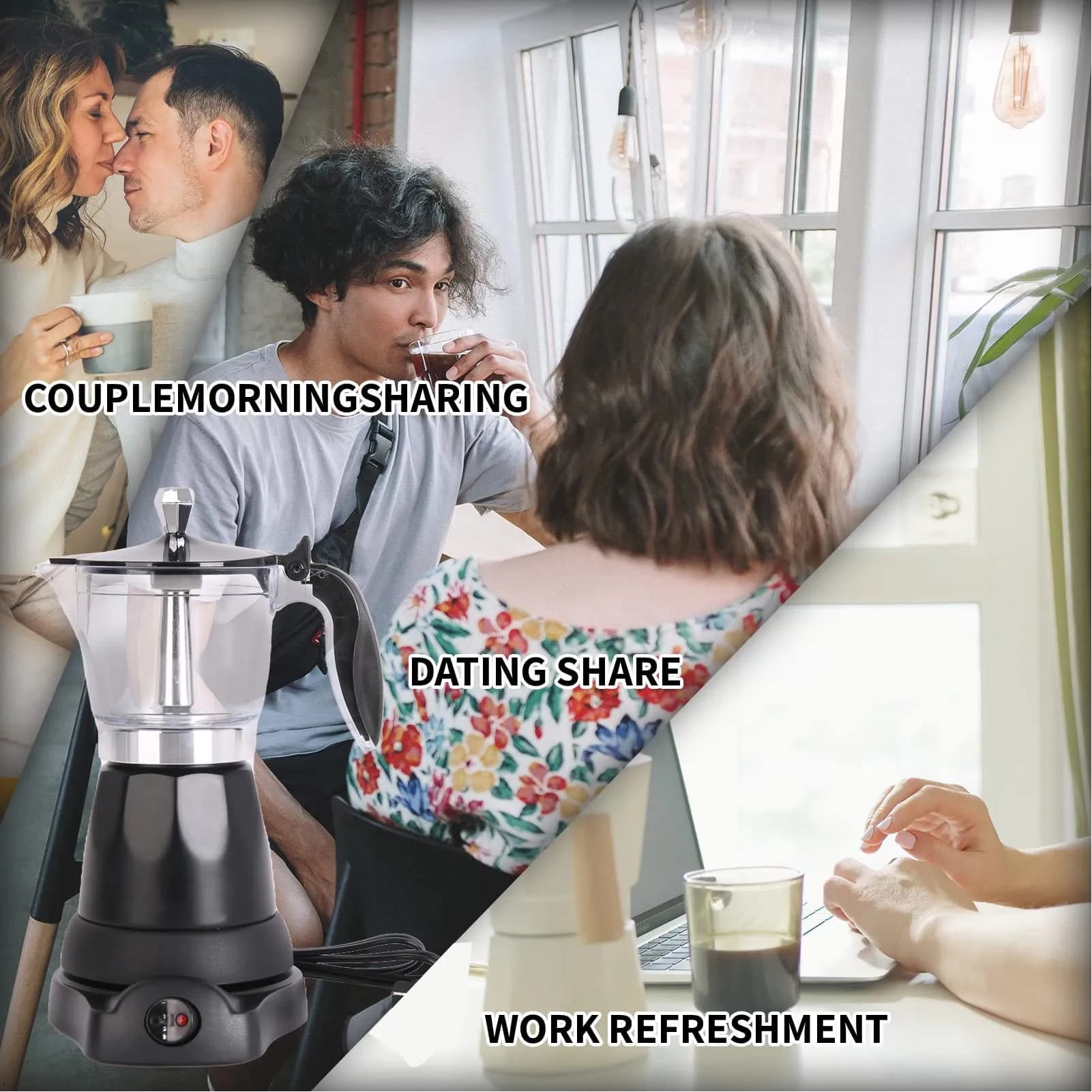 6 cups portable electric coffee maker Italian coffee maker with transparent top 300ML for home