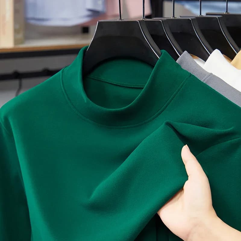 2025 T-shirt a maniche lunghe in velluto a collo alto tinta unita casual da uomo nuova Primavera e autunno Top comodo e versatile