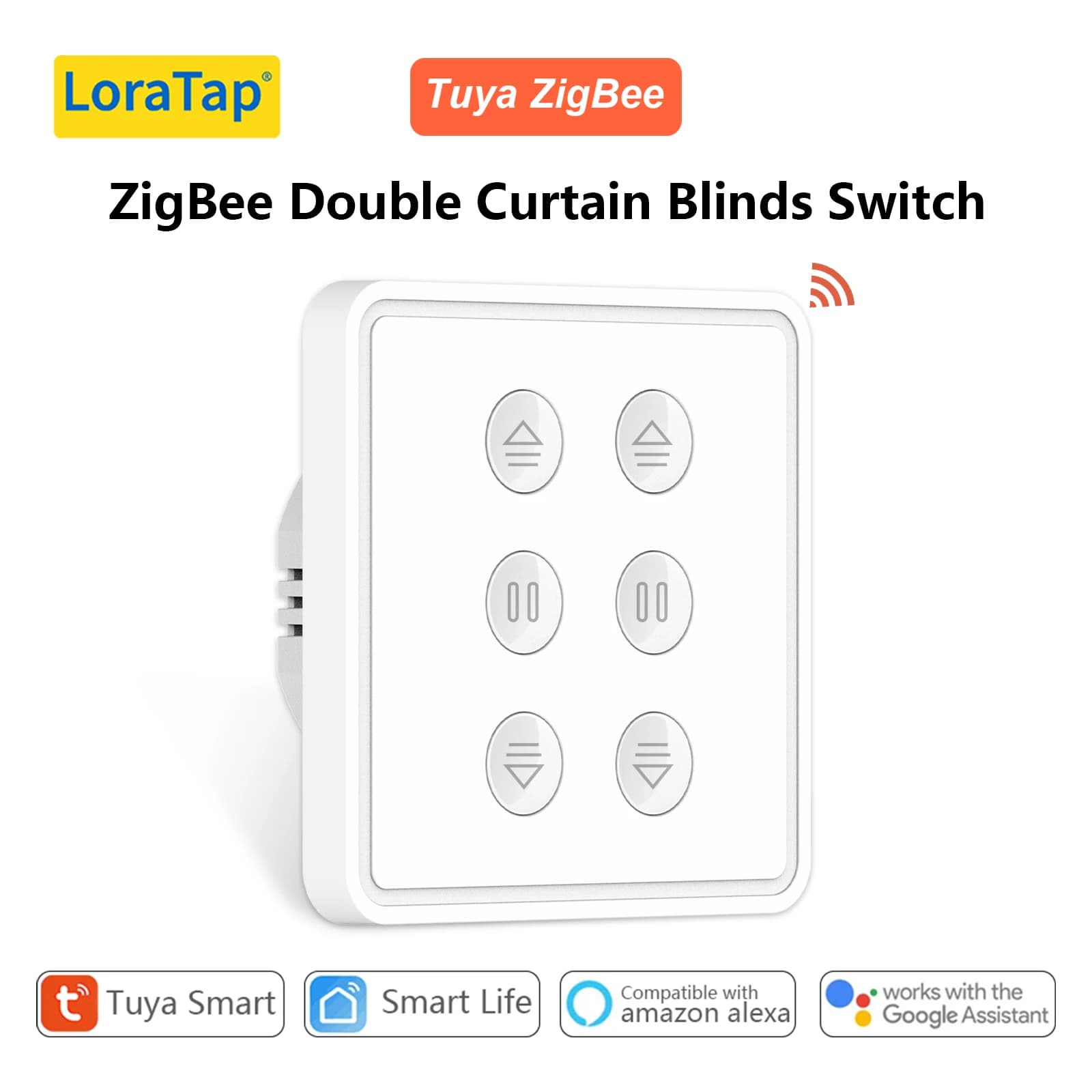 LoraTap Tuya Smart Life ZigBee Double Curtain Pushbutton Blinds Switch Percentage Control Work with Google Assistant Alexa