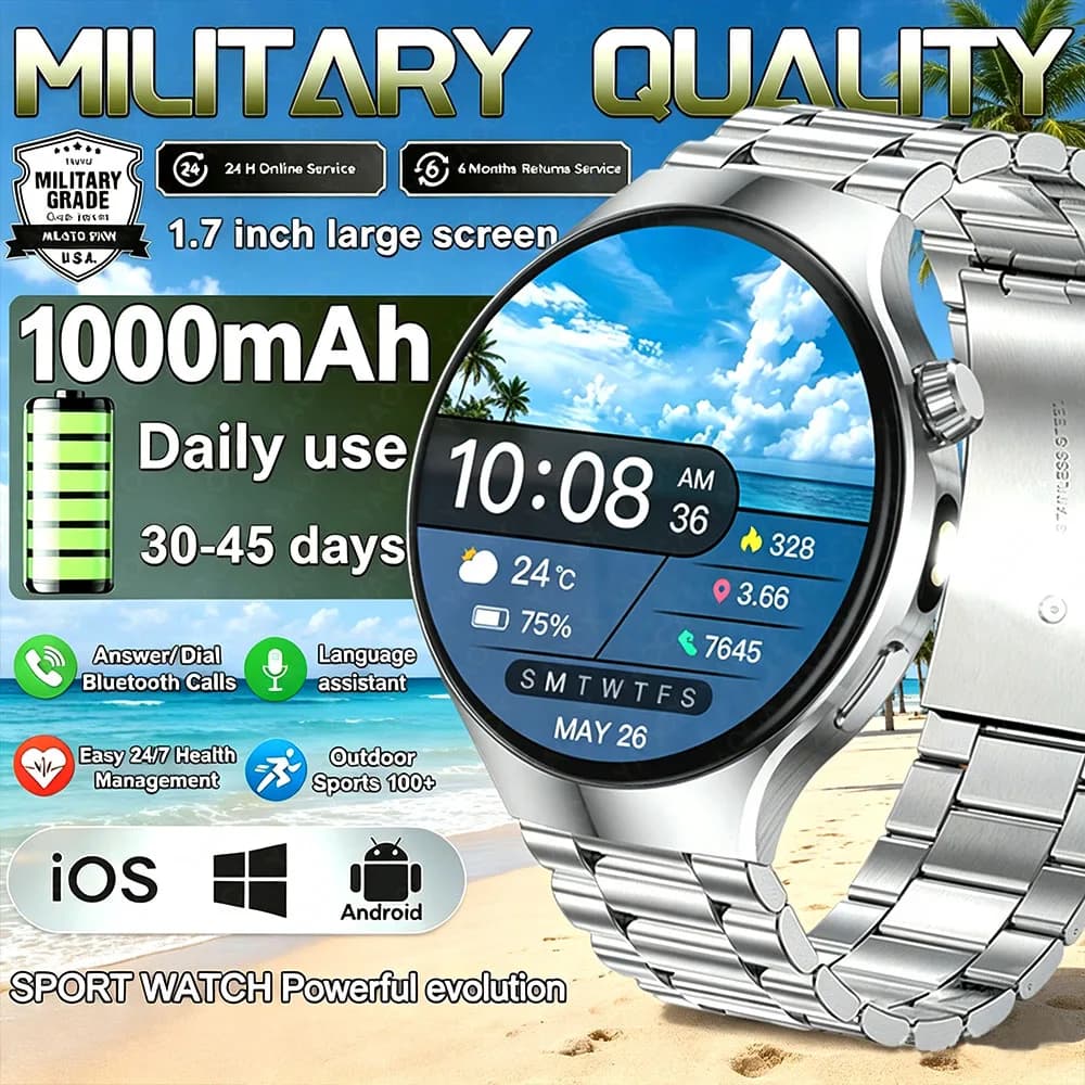 Nuovo Smartwatch Sportivo Militare in Offerta, Batteria Grande da 1000mAh, Chiamate Bluetooth, Impermeabile IP68K, Schermo HD da 1,7 Pollici, Orologio da Uomo