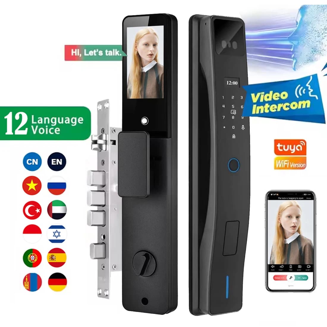 Serratura Elettronica Intelligente con Password e Impronta Digitale Biometrica Automatica per Sicurezza Domestica, Serratura Intelligente Tuya con Telecamera