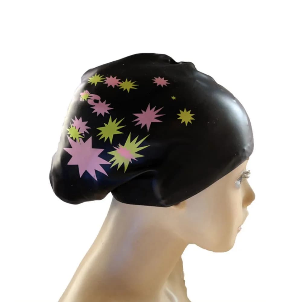 Fashionable Silica Gel Long Hair Swimming Cap Large Size Elastic Silicone Swimming Cap Waterproof Star Pattern Swim Gear Lady