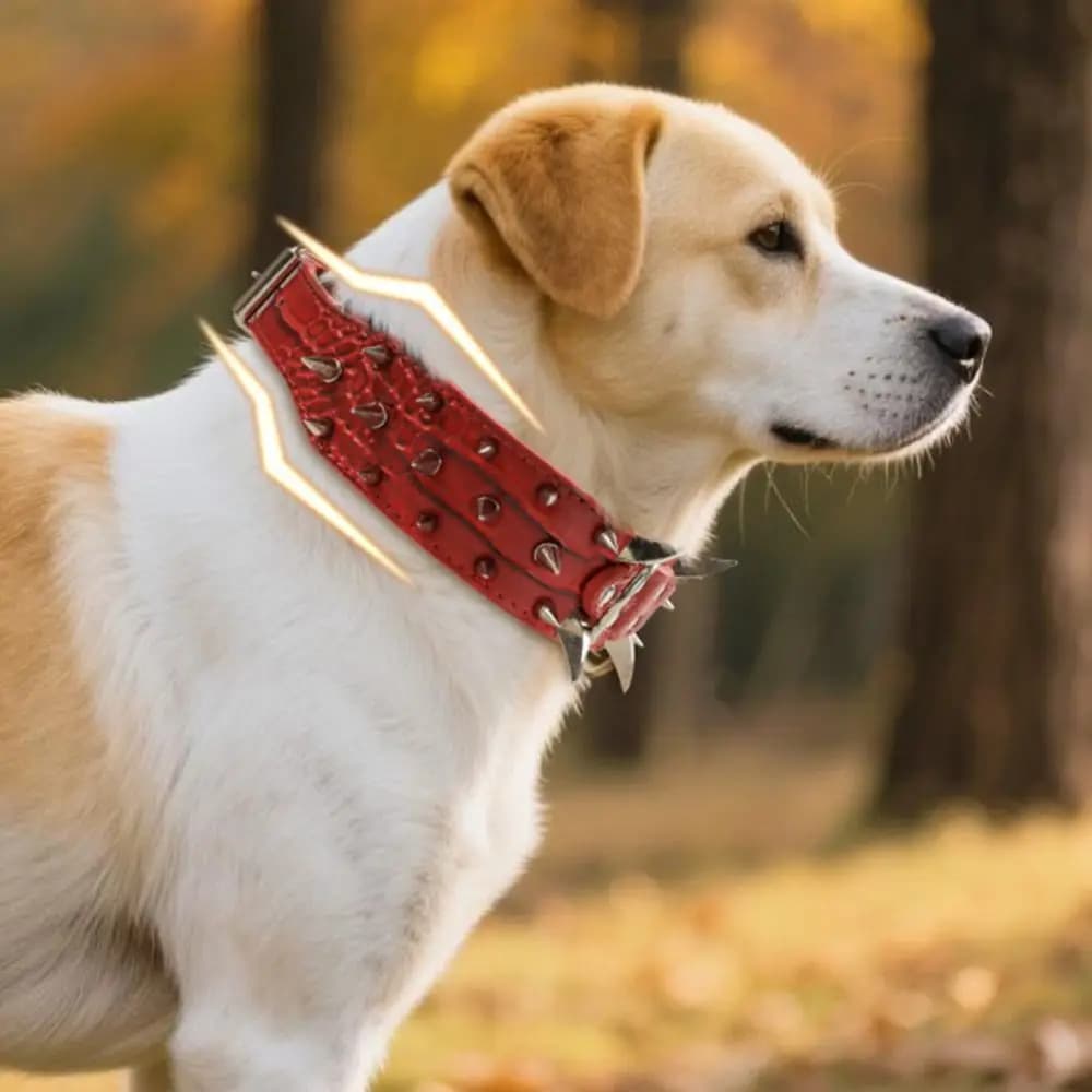 Collari per cani comodi anti-morso con borchie, larghi e regolabili in pelle PU, collare decorativo con rivetti affilati, accessori per animali domestici