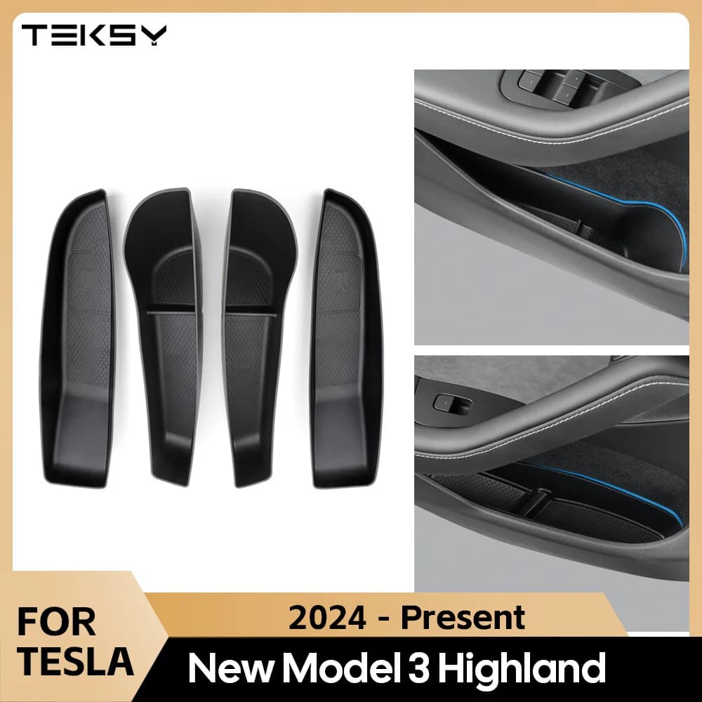Per Tesla Model 3 Highland 2024 Car Door Side Storage Box anteriore lato posteriore TPE Door Storage Organizer vassoio accessori interni
