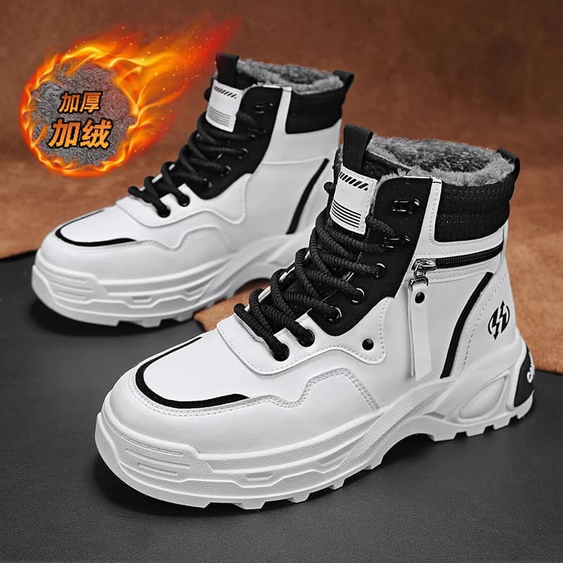 Stivali da uomo caldi in pelliccia invernale Scarpe casual in pelle da neve Caviglia Cowboy Combattimento Moto Chelsea Escursionismo all'aperto Designer di lusso
