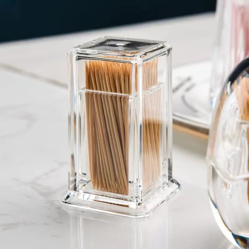 1pc Acrylic Toothpick Storage Box，Creative Toothpick Holder，High-end Transparent Toothpick Holder Rectangular Thickened Toothpic