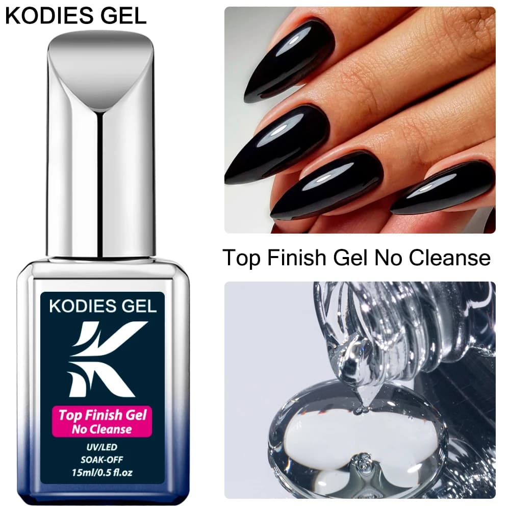 KODIES GEL Super Shine Top Coat No Wipe Gel Nail Polish 15ML Semi Permanent UV Gel Polished Finish Sealant Topcoat for manicure