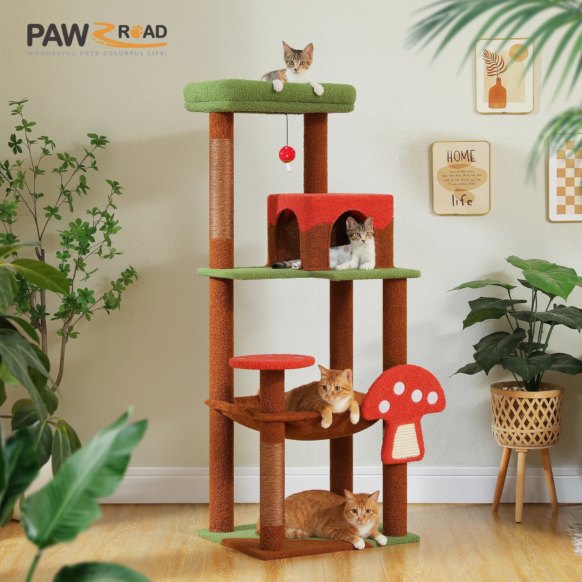 Albero per Gatti Multi-Livello con Tiragraffi Rimovibili, Grande Cuccia, Amaca e Torre a Fungo per Gatti da Interno