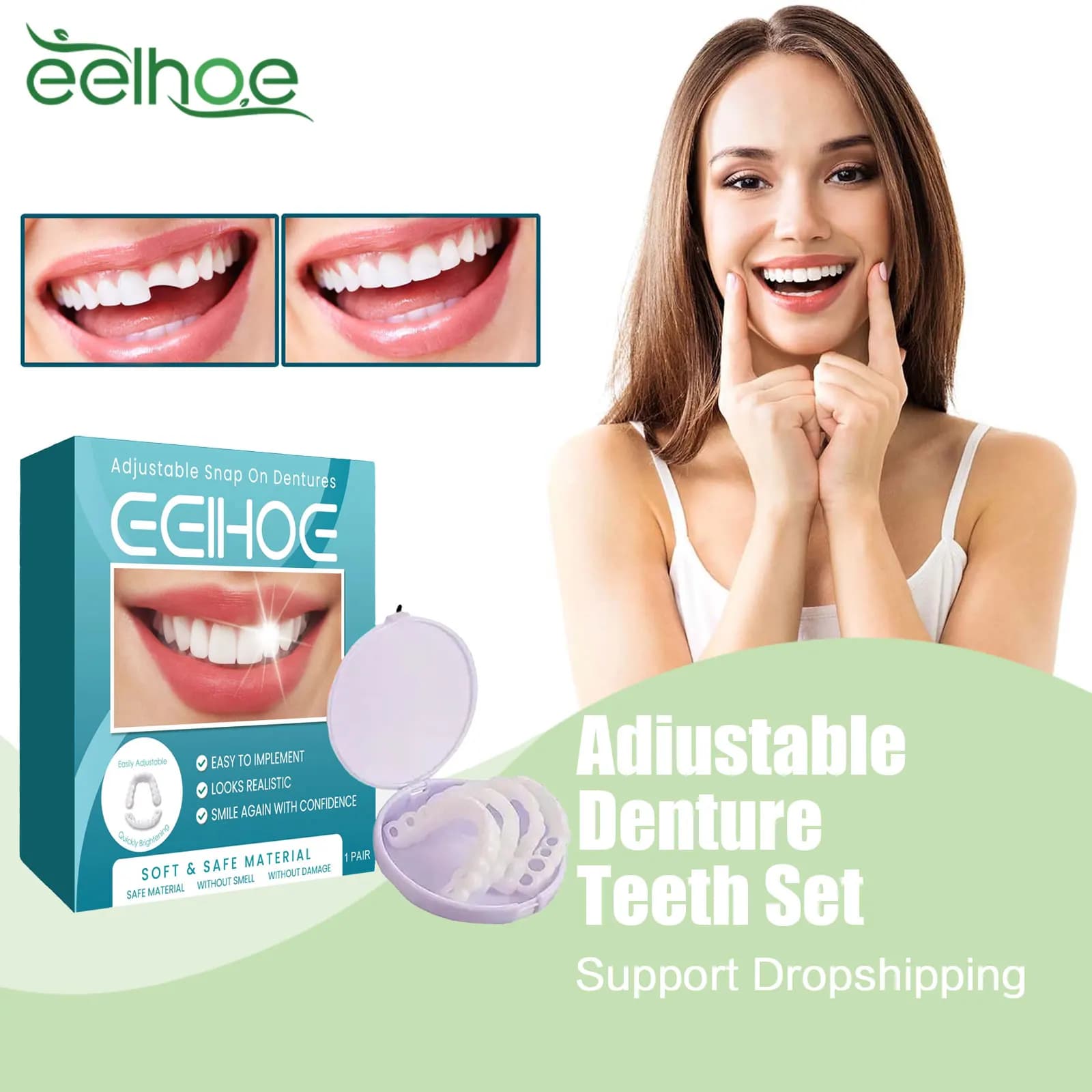 Set of adjustable teeth teeth whitening perfect smile temporary fake teeth upper lower removable dental veneers Set of fake teeth