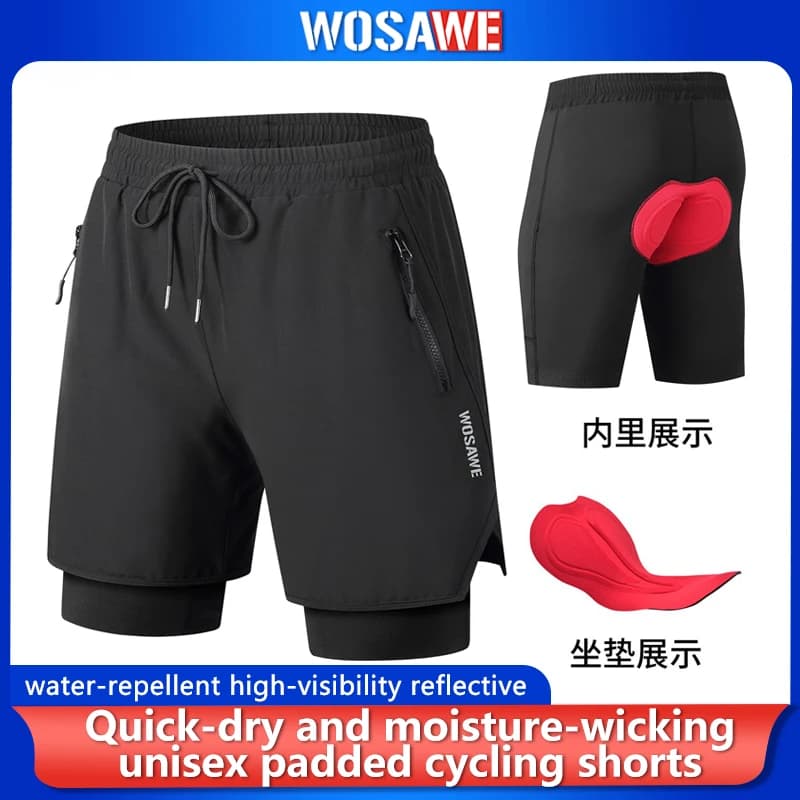 Pantaloncini MTB WOSAWE da uomo 2 in 1 ad asciugatura rapida, pantaloncini da corsa multitasche traspiranti a doppio strato, pantaloncini da ciclismo downhill.
